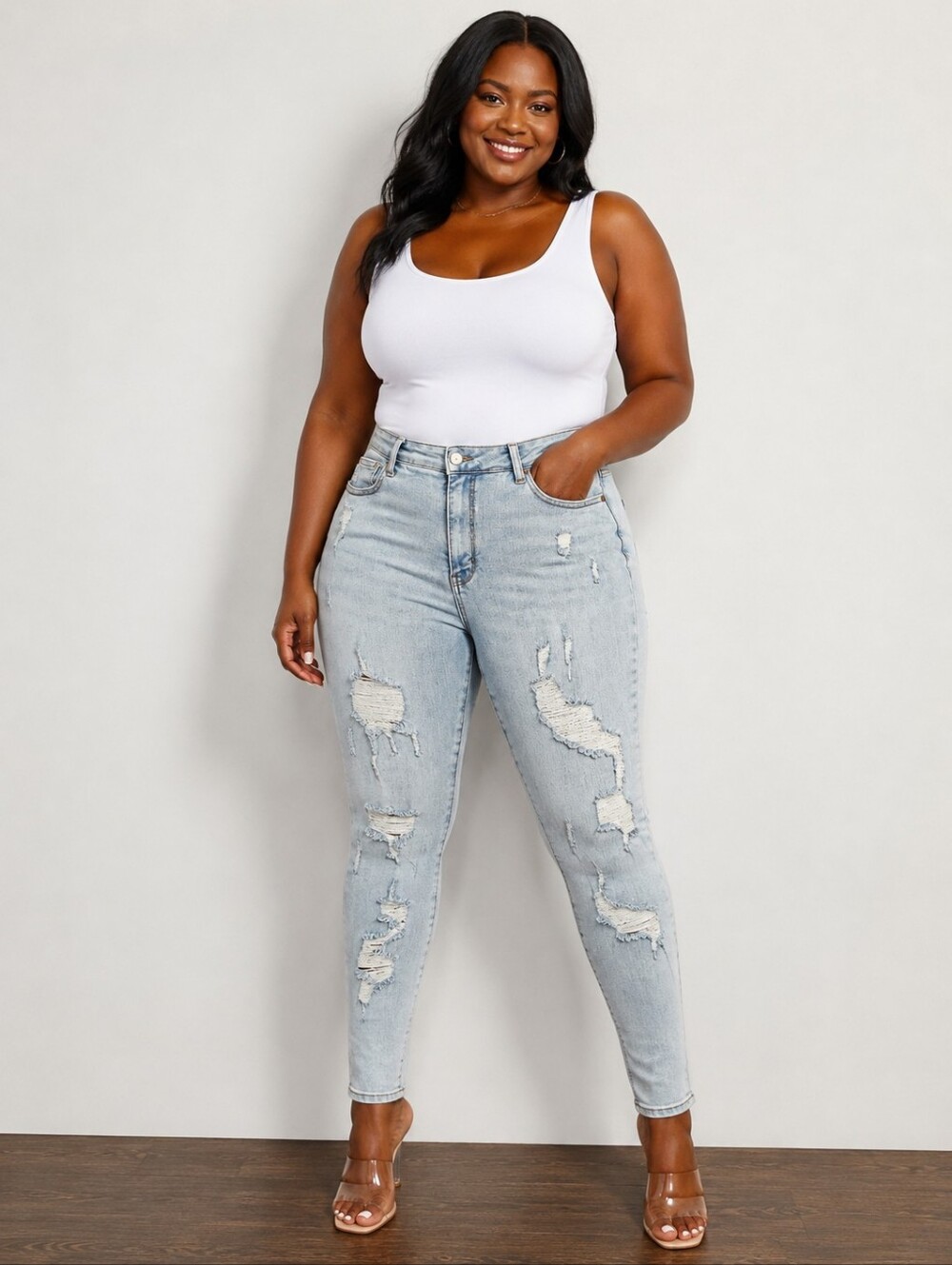 ❤️ JUDY BLUE HIGH RISE TUMMY CONTROL DISTRESSED SKINNY JEANS, 18W (34 WOMAN)